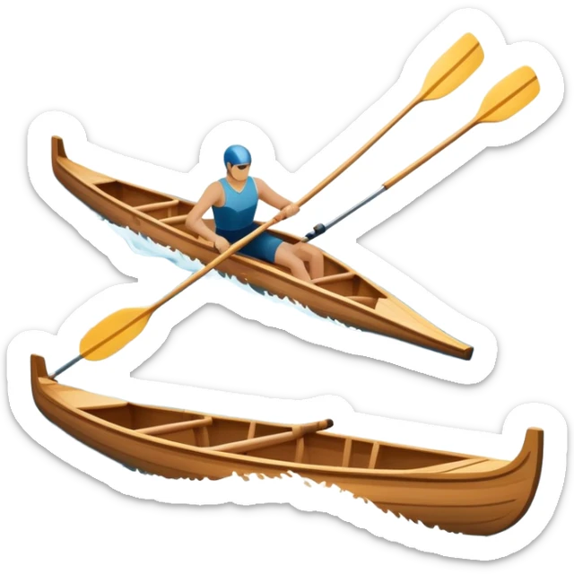 An icon showing a close-up of crossed oars, a sleek racing shell, and rippling water, symbolizing rowing. The design includes droplets in motion and a streamlined boat tip cutting through waves. Transparent background emphasizes strength, precision, and the spirit of competitive rowing sticker