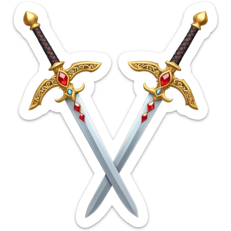 Two Golden royal swords with red gems sticker