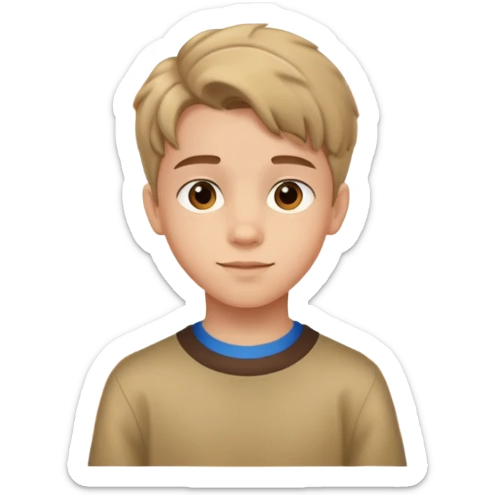 14-year-old boy with light skin, brown curtain hairstyle parted in the middle, warm friendly expression sticker