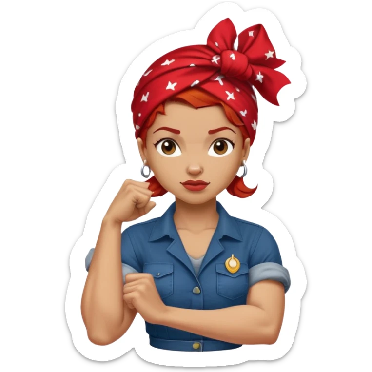 Light skin and red hair with red bandana Rosie the Riveter shows biceps sticker