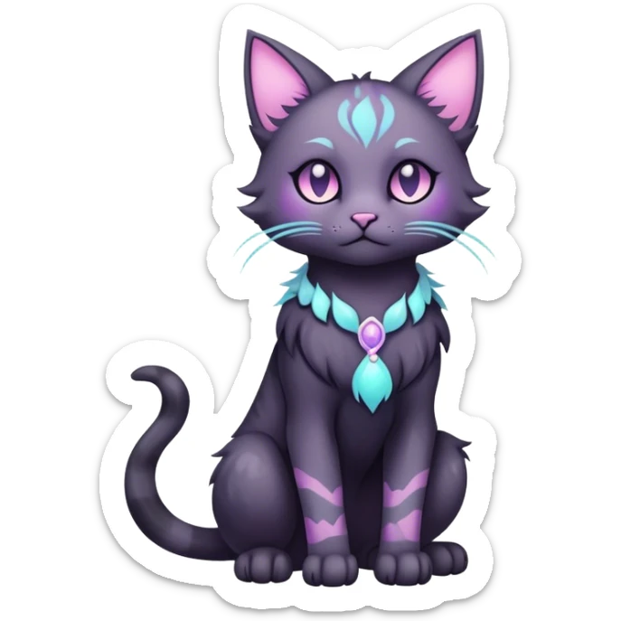 Kawaii dark edgy fantasy pastel ethereal feline fursona animal creature full body sticker