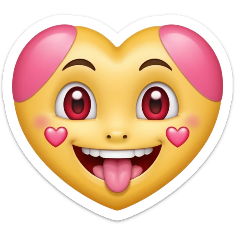 "Perfect smiling face with heart-eyes emoji 😍, classic yellow skin tone, bright open U-shaped smile showing white teeth and pink tongue tip, two large glossy red cartoon heart-shaped eyes with sparkling highlights  sticker