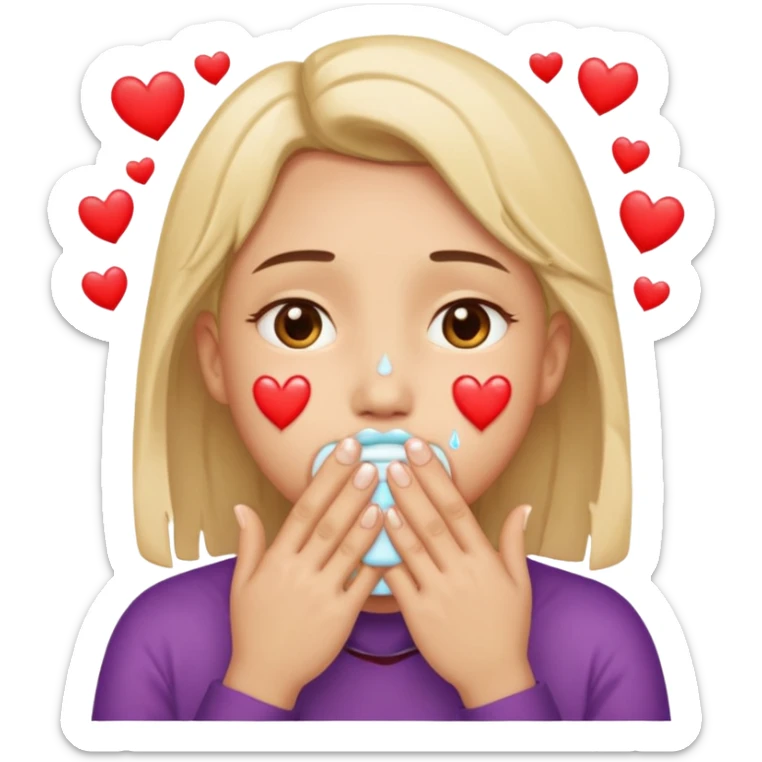 Has un emoji con carita como si quisiera llorar y con corazones por un lado y tapándose la boca sticker
