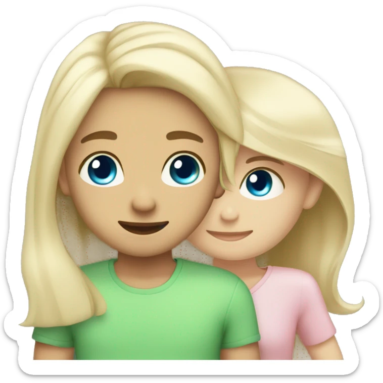 blonde girl tan with green eyes with brunette boy with blue eyes they in love the girl is wearing light pink shirt and the boy black one  sticker