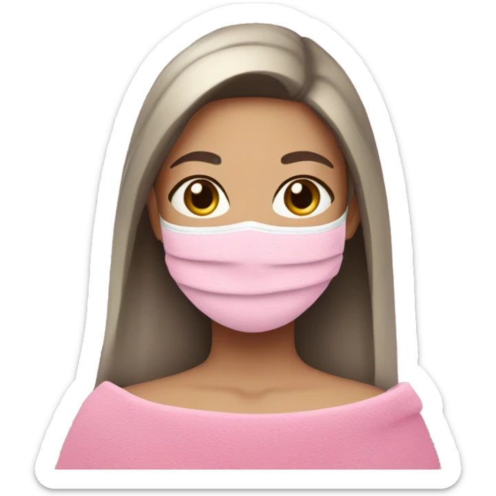 Blonde girl with pink face mask in a pink towel with dark brown hair  sticker