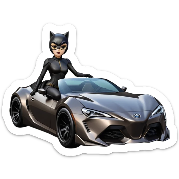  Catwoman’s aerodynamic opulent dark futuristic concept loosely based on 2013 Toyota 86 (flat long straight faceted mechanical body) lightweight stealthy street hot rod drifter  sticker