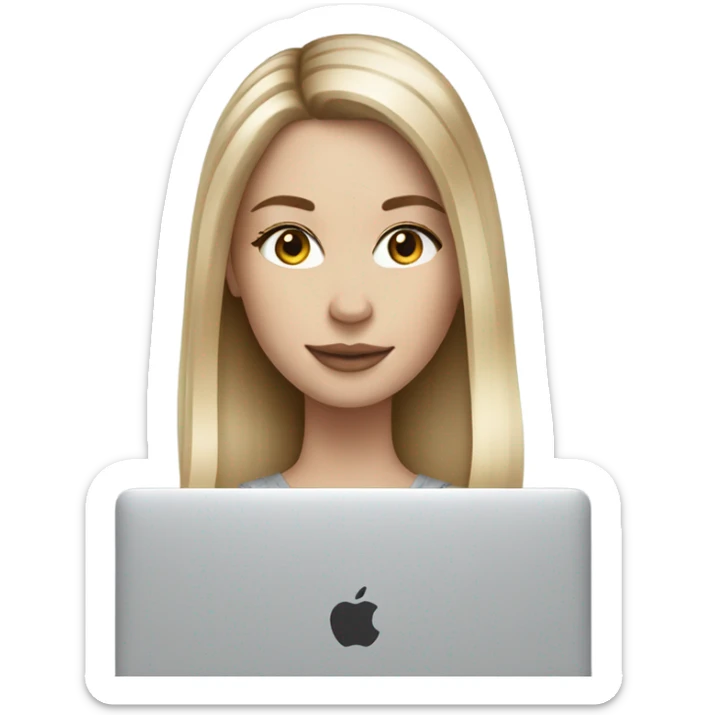 blonde balayage straight Hair white girl with macbook sticker
