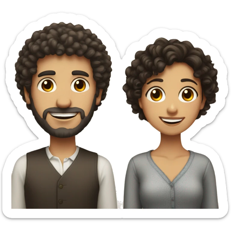 Tall Spanish man with curly short hair and a short Spanish girl with with dark curly hair and dark brown eyes smiling  sticker