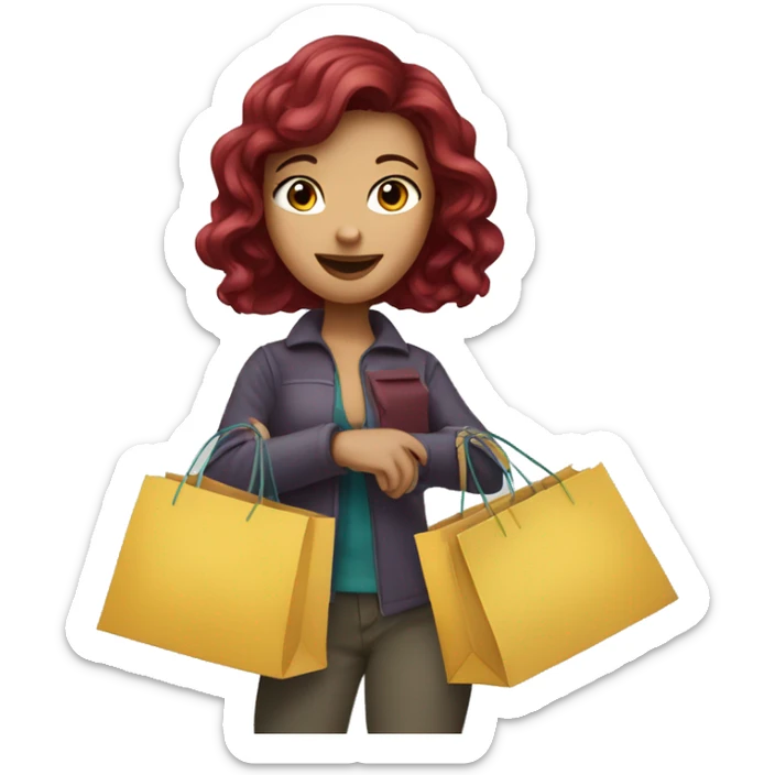 Burgundy haired girl, shopaholic, carrying a lot of shopping bags sticker