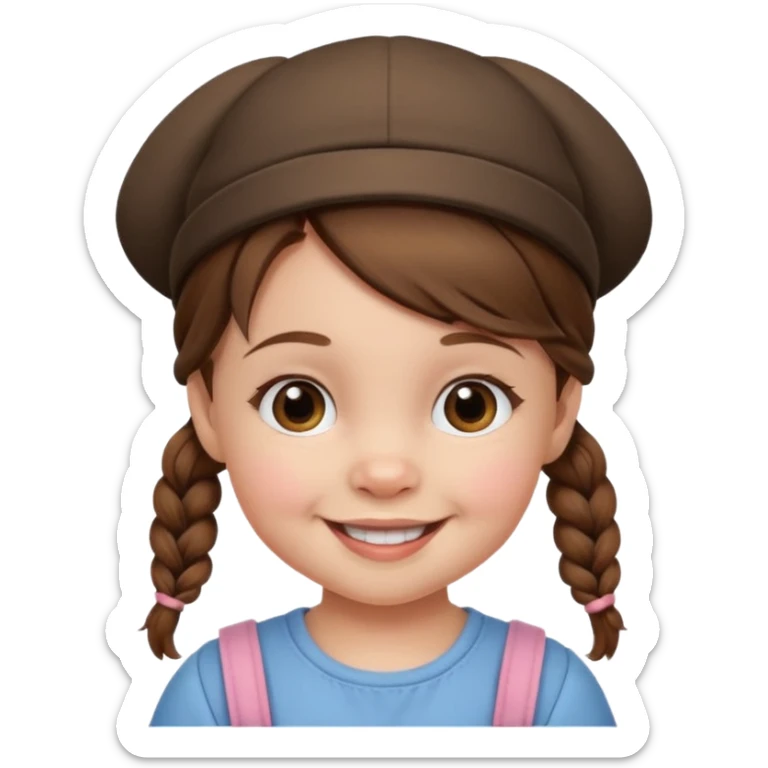 baby girl with brown hair and pigtails with hat sticker