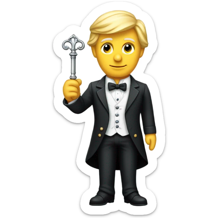 trump waiter Victorian dress elegant full body, holding big key sticker