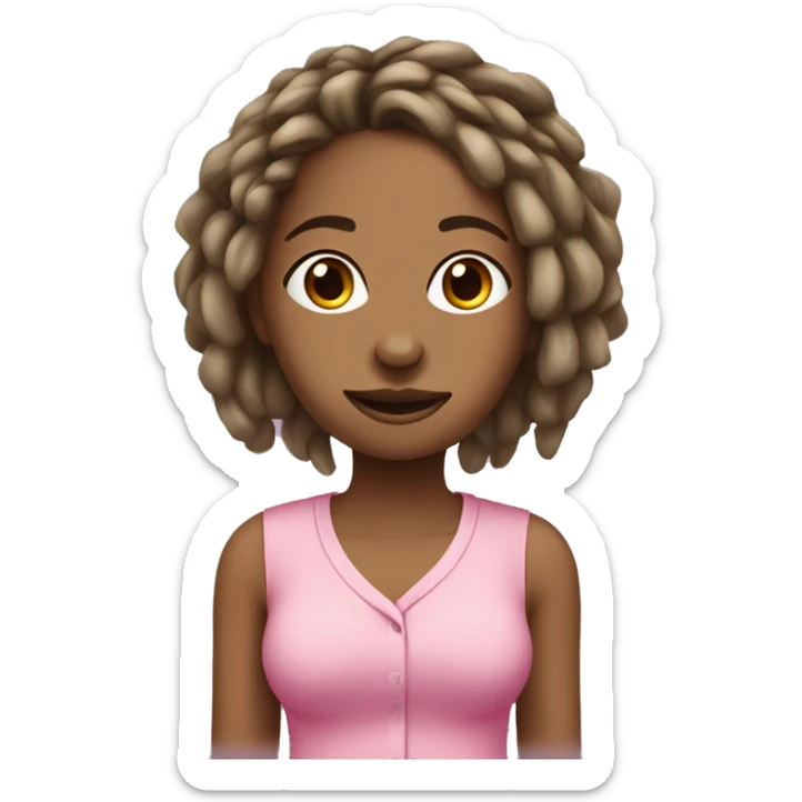 Olive￼ skin, toned, female, with dreadlocks that are brown, holding dog grooming, tools wearing a pink shirt ￼ sticker