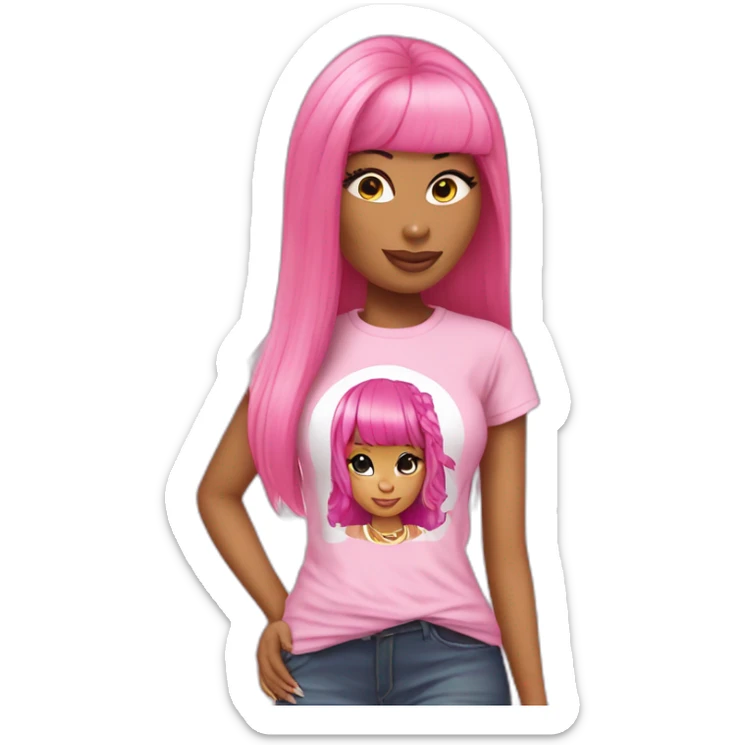 Nicki minaj With a tee shirt pink and hair pink  sticker