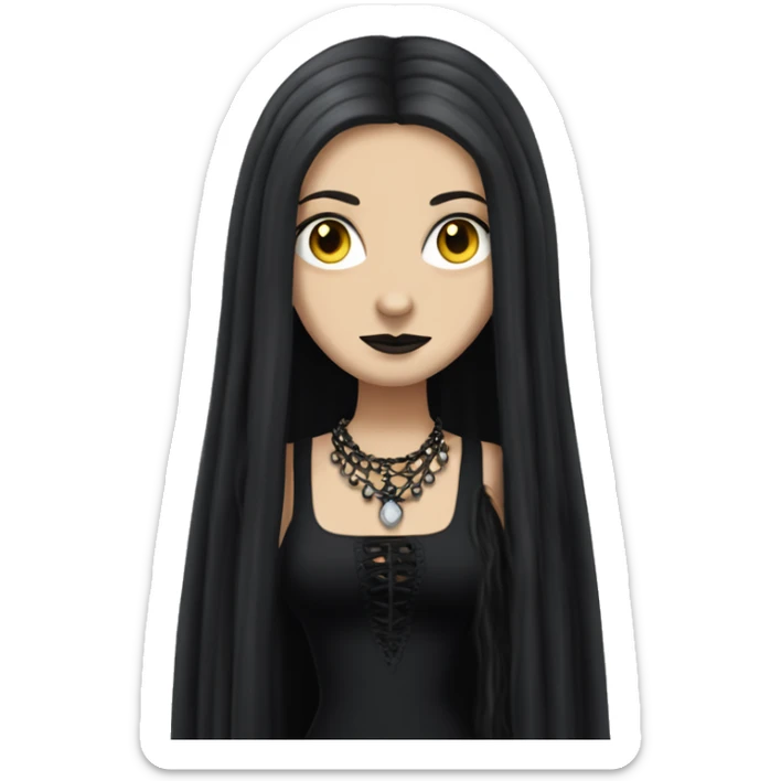 teen Morticia Addams,cute,with dreadlocks,showing off, show full body, accessories, dress  sticker