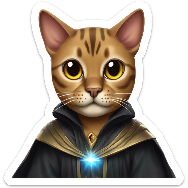 Brown Bengal cat dressed as emperor palpatine unlimited power with lightning bolts coming out of its paws sticker