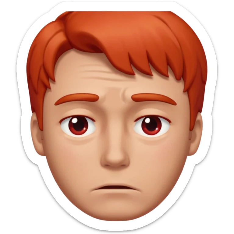man with no red or orange hair. His face is intensely red, visibly flushed and over-reddened, as if he's been crying hard. His expression is sad, and a single clear tear flows down his cheek. The style should be simple, clean, and consistent with modern emoji design. sticker