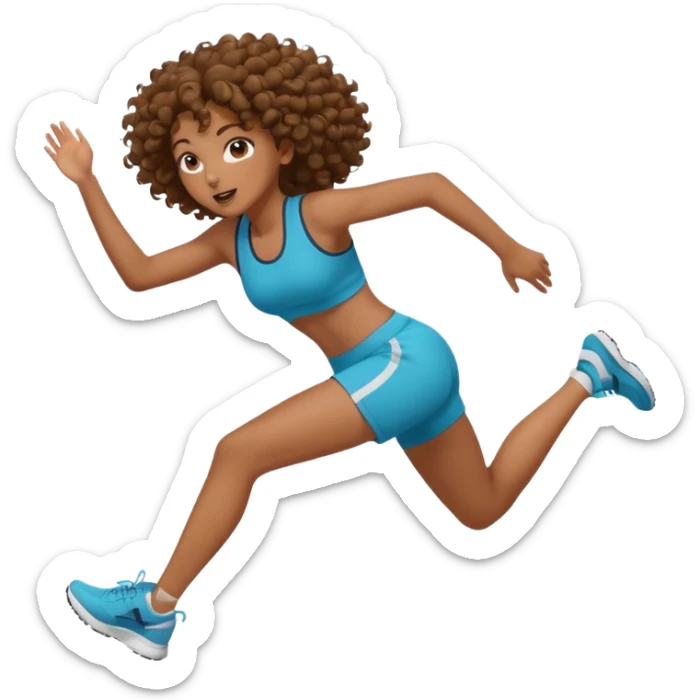 Treino de corrida mulher morena de cabelos cacheados caindo nas costas sticker