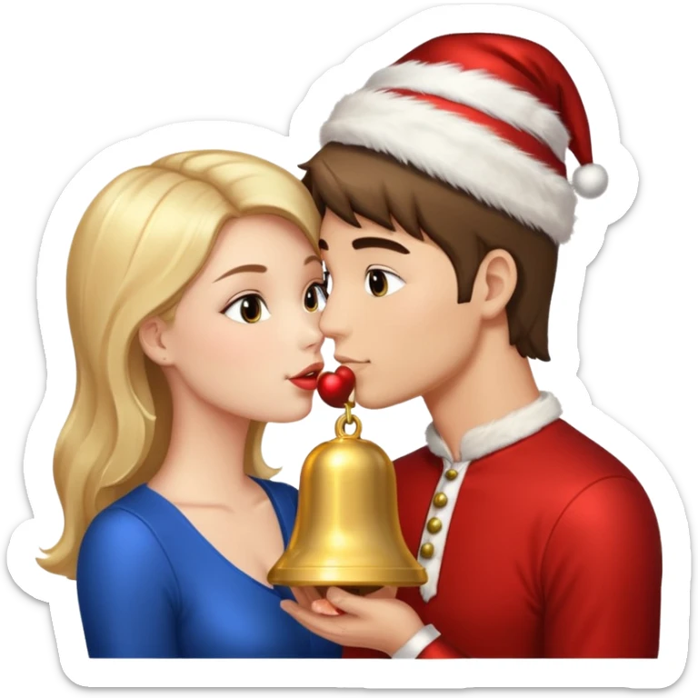 a handsome man and a pretty woman kiss Christmas bell sticker