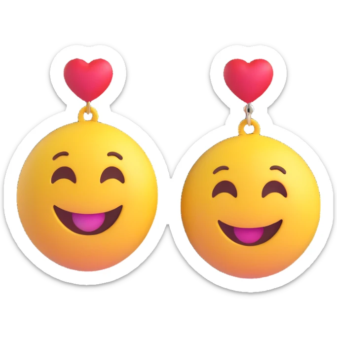3D smiley emoji, round shape, in love, heart earrings, smiling face, no body sticker