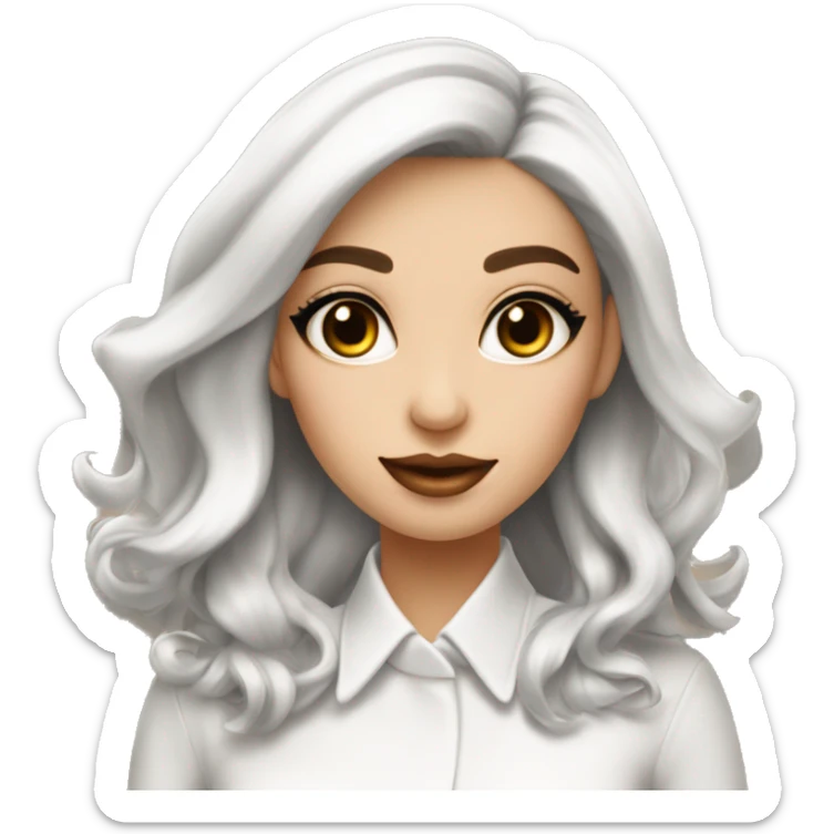 Chic de piel blanca ojos cafés y cabello chino color café sorprendida sticker