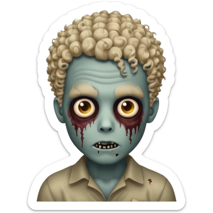 zombie boy with curly hair typical of mixed lightskin, spooky and creepy look, iPhone emoji style sticker