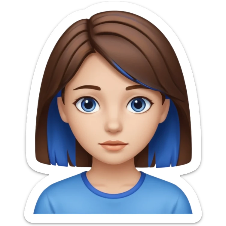 girl with brown hair with blue highlights in her hair sticker