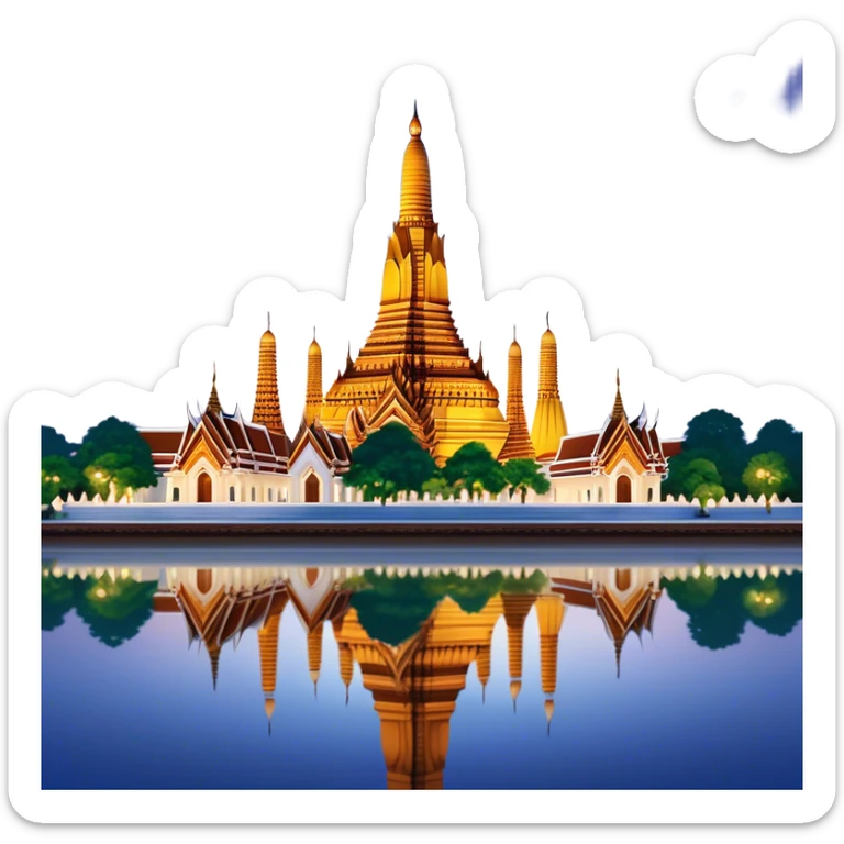 Cinematic Realistic Wat Arun Landmark Emoji, depicted with majestic temple spires illuminated against twilight rendered with intricate detail and soft, ethereal lighting. sticker