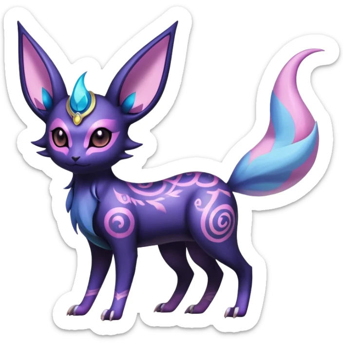 Shiny Exotic Badass Ethereal Royal Mysterious Gothic Noibat-Espeon-Umbreon-Sylveon-Pokémon-Fakémon-hybrid-creature (full body) with horns sticker