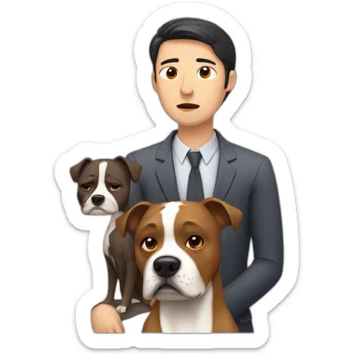 Sad Man with Chinese wife and brown Staffordshire terrier dog sticker