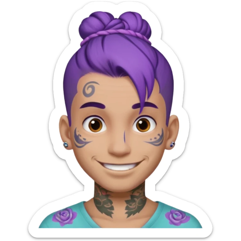 purple hair bun and lots of face tattoo guy sticker