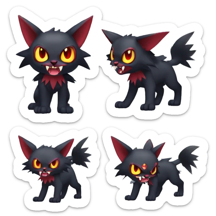   cool cute fantasy anime dark animal vampiric Litten-Zoroark-Nargacuga-cat-hybrid Fakemon with big fangs and bat-ears full body sticker