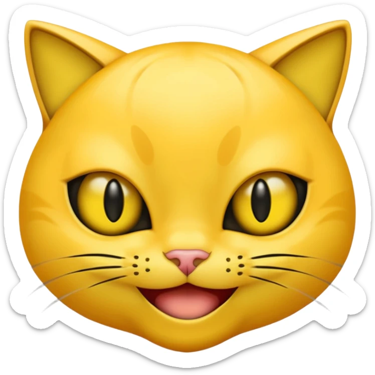 Yellow emoji with vertical slit cat eyes, huge creepy grin from ear to ear sticker
