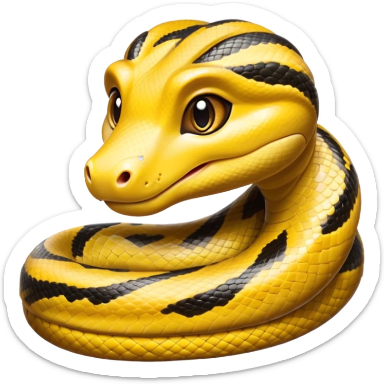 cinematic-cute-anaconda-portrait-emoji,-head-tilted-playfully-and-inquisitively,-with-a-sleek,-shimmering-body-adorned-with-detailed-scale-sriped patterns-and-round,-sparkling-eyes-full-of-wonder,-simplified-yet-irresistibly-adorable-features sticker