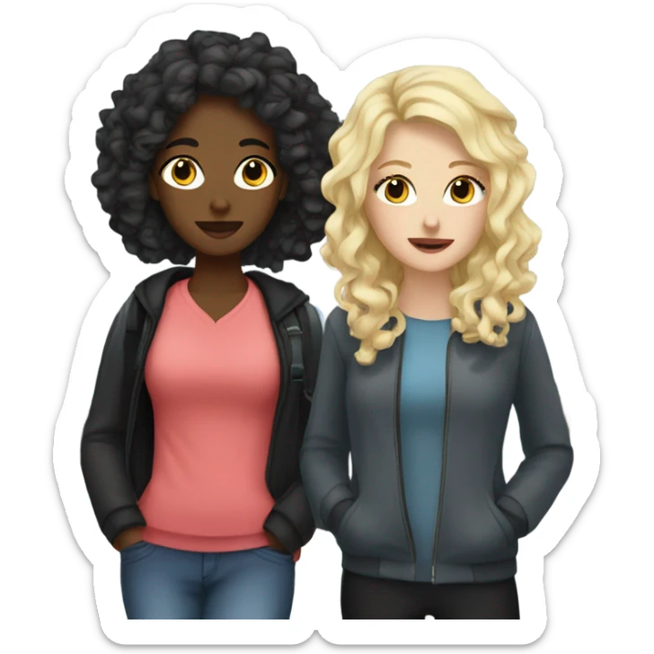 Two tired white girls one blonde and one with black curly hair at the airport  sticker