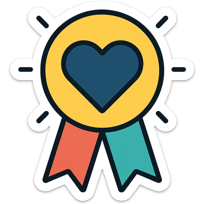 vector icon of a fan favorite with gold and colorful elements, elegant and minimalist flat design, award badge style, 2D flat vector, trending icon look, soft shadows, no text, isolated on white background, perfect for commercial use sticker