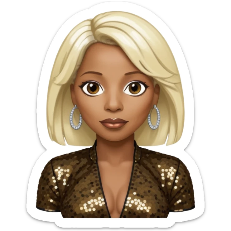 Mary J Blige with long platinum blonde hair, dark brown sequin outfit sticker