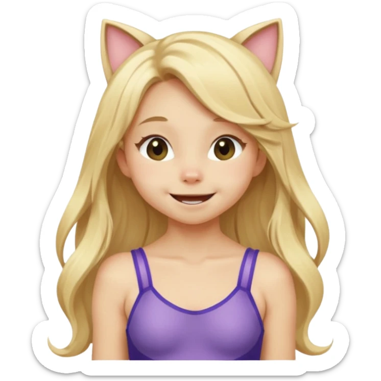 petite blonde catgirl long hair giggling leotard sticker