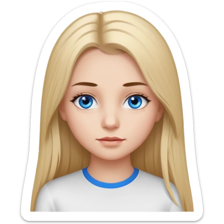 ragazza con capelli lunghi piastrati truccata con molto mascara, occhi azzurri e maglietta a maniche lunghe bianca  sticker