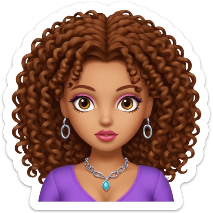 antonia gentry as pretty bratz baddie, brown curly hair sticker
