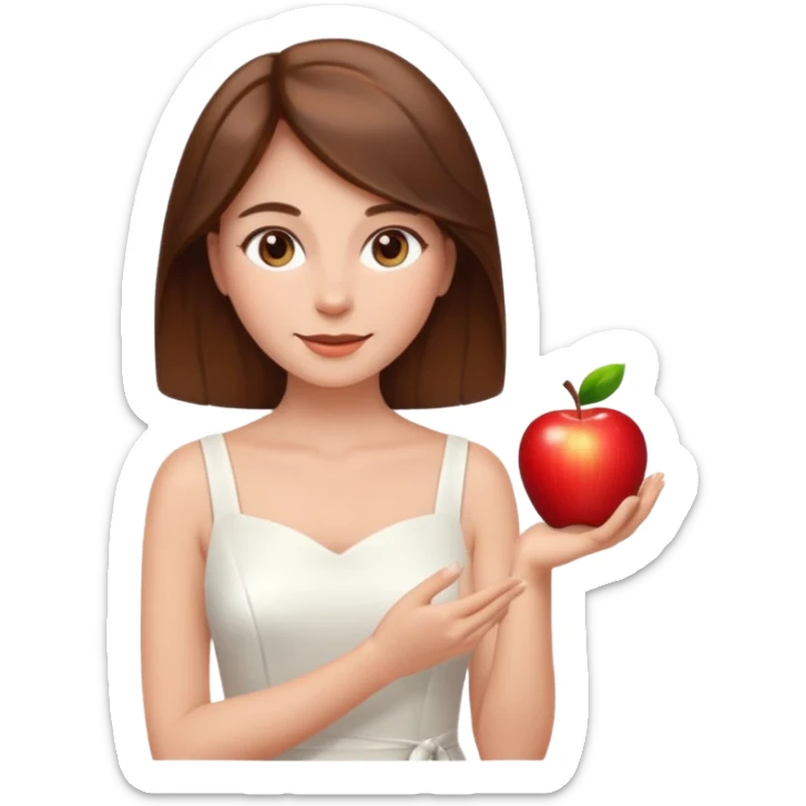 emoji of a beautiful woman with soft facial features, smooth skin, gentle smile, expressive eyes, and shiny hair. Clean lighting, warm tones, elegant and friendly expression, minimalist white background, polished Apple emoji aesthetic sticker
