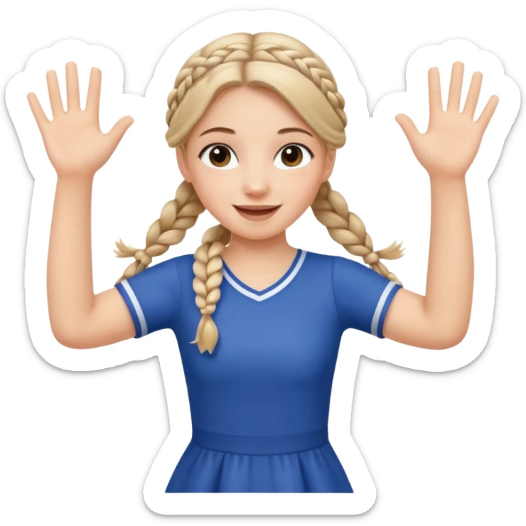 A braid hair girl in a jersey dress, waving both arms in pure joy. sticker