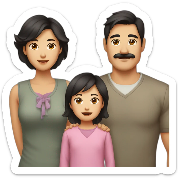 father dark hair and mustache, mother asian, son dark hair, and baby daughter sticker
