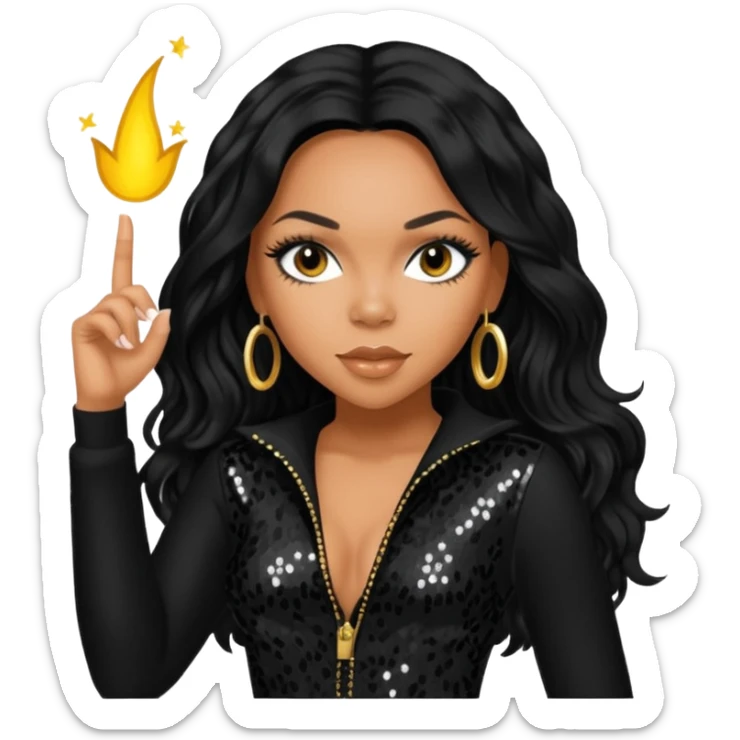 Kiely Williams from 3lw/Cheetah Girls with long jet black hair, black sequin outfit sticker