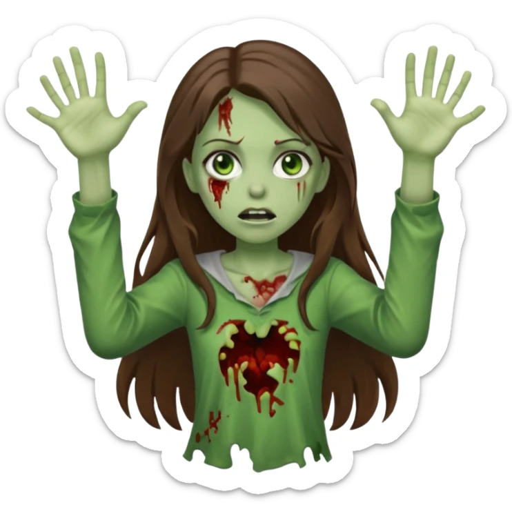 zombie girl with long brown hair arms outstretched iOS emoji style sticker
