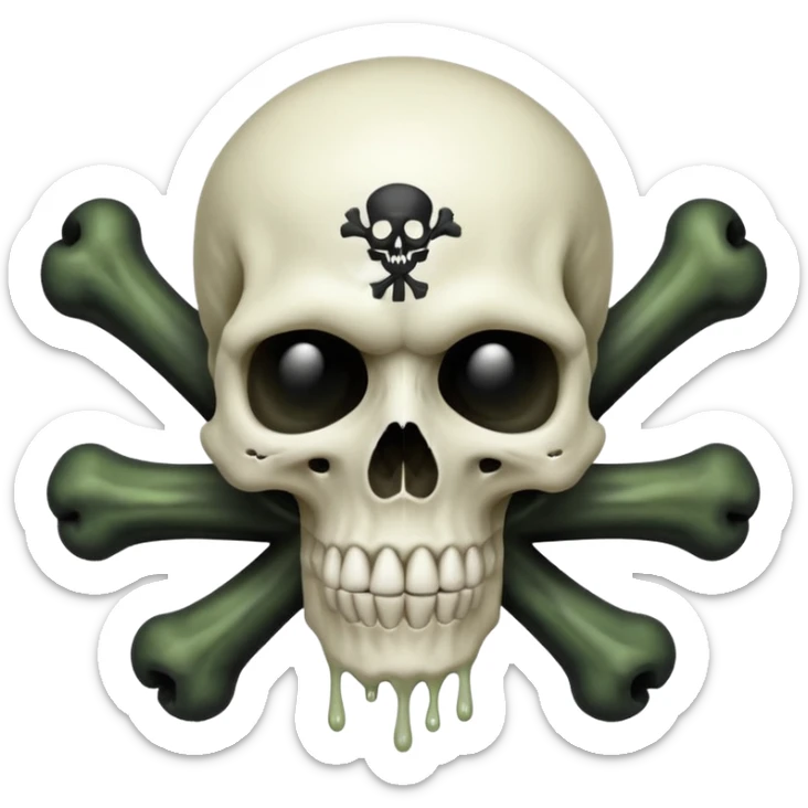 a poisonous cloud of gas, dark swamp color, with an image of a skull and two crossed bones behind the skull sticker
