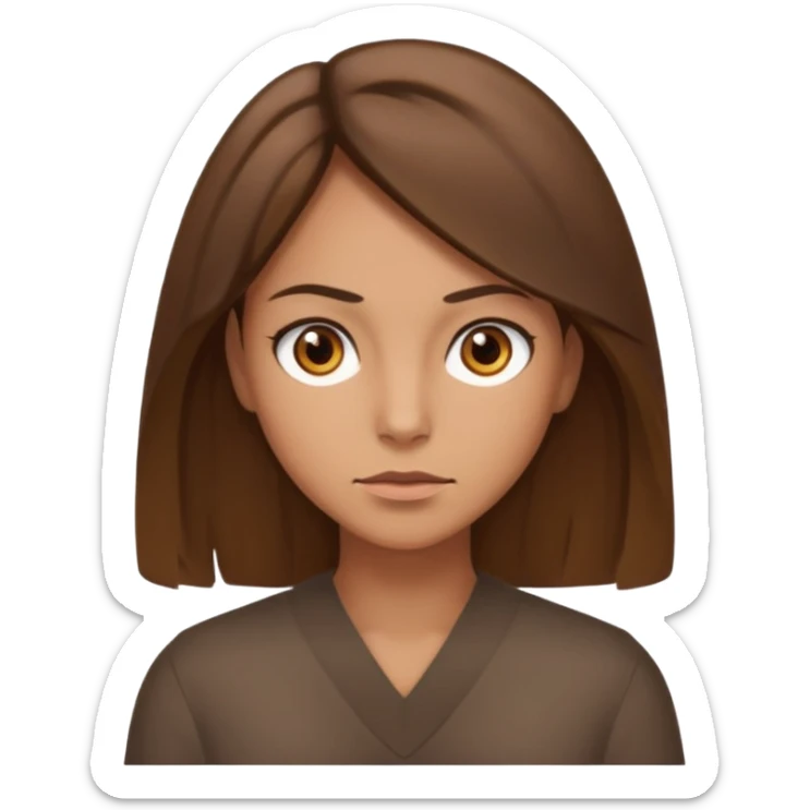 emoji of a tan woman with brown eyes and brown shoulder length hair, looking productive sticker