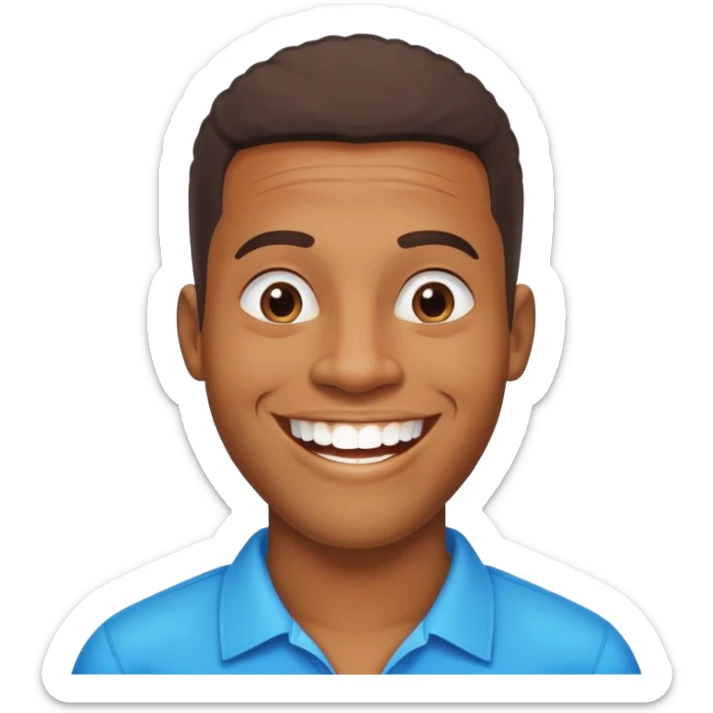 smiling black man with big teeth, standard male haircut, oval face, Rio de Janeiro theme, no glasses, carioca sticker