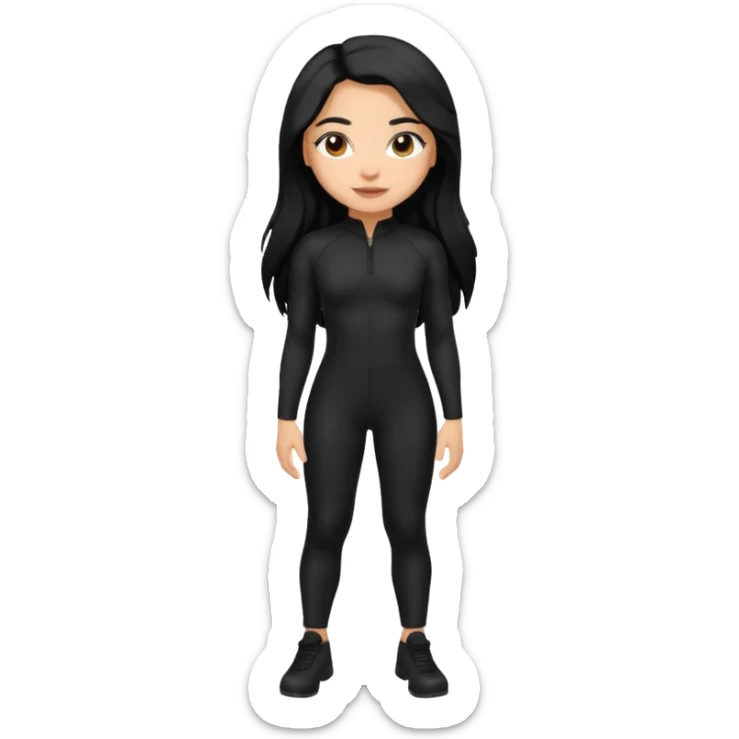 Make a lightskin Hispanic thick girl with long black hair. Wearing an all black tight jumpsuit  sticker