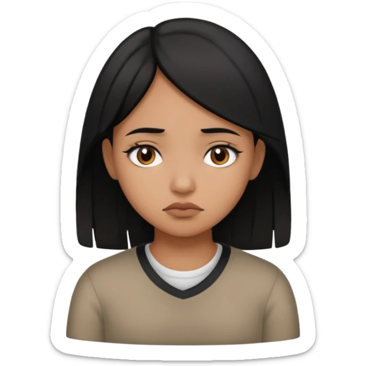 brown girl who is a baddie with black hair who is sad sticker