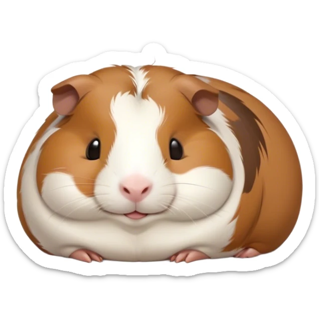 Meme-Worthy Cute Sleeping Brown and White Banded Guinea Pig Portrait Emoji, Head resting peacefully with a contented smile, showcasing a delightfully chubby build and a luxuriously soft banded coat of brown and white, eyes shut in a serene, cozy nap, Simplified yet hilariously adorable features, highly detailed, glowing with a soft, drowsy light, high shine, relaxed and utterly lovable, stylized with an air of playful laziness, bright and heartwarming, soft glowing outline, capturing the essence of a comically sleepy guinea pig, so meme-worthy it feels like it could instantly become the next viral sensation of adorable slumber! sticker